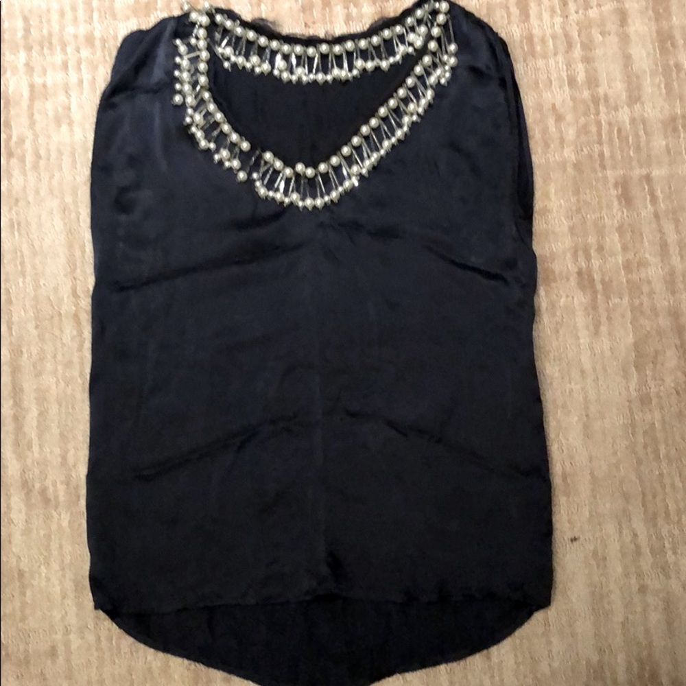 Silk blouse with faux pearl neck  size S